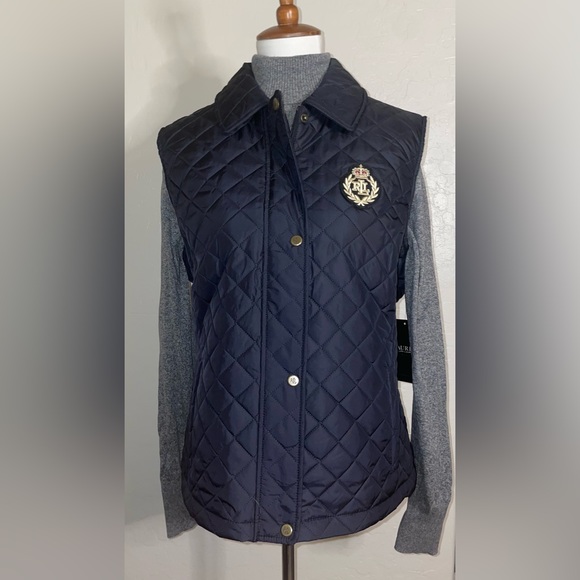 New! Lauren Ralph Lauren DarkNavy Crested RLL Logo Quilted Puffer Vest Size XL👑 - Picture 2 of 13